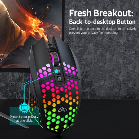 X801 Wired RGB Gaming Mouse with 7 Programmable Buttons Back-to-desktop Button 6 Adjustable DPI Levels 7 Lighting Modes White