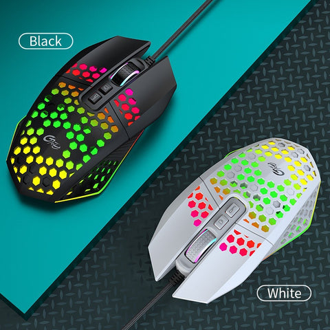 X801 Wired RGB Gaming Mouse with 7 Programmable Buttons Back-to-desktop Button 6 Adjustable DPI Levels 7 Lighting Modes White