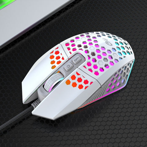 X801 Wired RGB Gaming Mouse with 7 Programmable Buttons Back-to-desktop Button 6 Adjustable DPI Levels 7 Lighting Modes White
