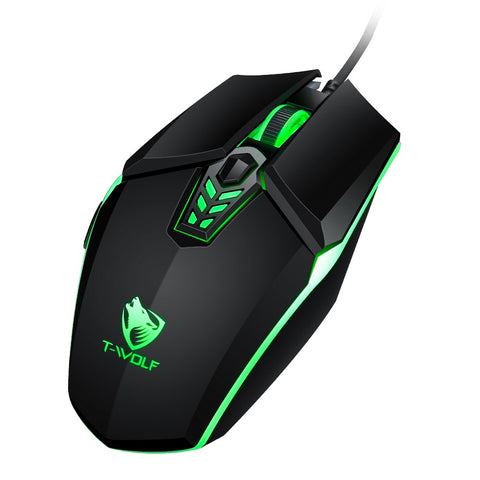 T-WOLF G510 Wired Gaming Mouse 6 Button 4 Color Backlight 800-3200 Adjustable DPI Office Mouse for Laptop/PC