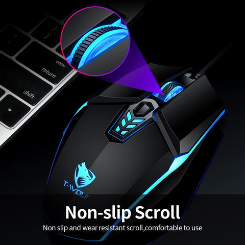 T-WOLF G510 Wired Gaming Mouse 6 Button 4 Color Backlight 800-3200 Adjustable DPI Office Mouse for Laptop/PC