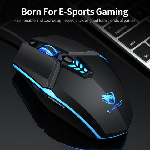 T-WOLF G510 Wired Gaming Mouse 6 Button 4 Color Backlight 800-3200 Adjustable DPI Office Mouse for Laptop/PC