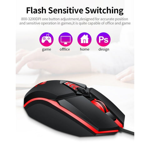 T-WOLF G510 Wired Gaming Mouse 6 Button 4 Color Backlight 800-3200 Adjustable DPI Office Mouse for Laptop/PC
