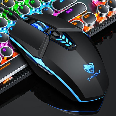 T-WOLF G510 Wired Gaming Mouse 6 Button 4 Color Backlight 800-3200 Adjustable DPI Office Mouse for Laptop/PC