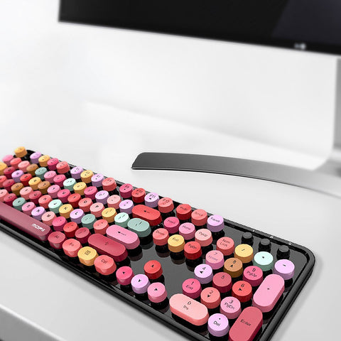Mofii Sweet Keyboard Mouse Combo Mixed Color 2.4G Wireless Keyboard Mouse Set Circular Suspension Key Cap for PC Laptop Black