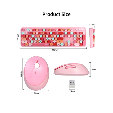 Mofii Sweet Keyboard Mouse Combo Mixed Color 2.4G Wireless Keyboard Mouse Set Circular Suspension Key Cap for PC Laptop Black