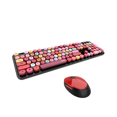 Mofii Sweet Keyboard Mouse Combo Mixed Color 2.4G Wireless Keyboard Mouse Set Circular Suspension Key Cap for PC Laptop Black