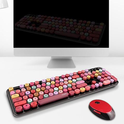 Mofii Sweet Keyboard Mouse Combo Mixed Color 2.4G Wireless Keyboard Mouse Set Circular Suspension Key Cap for PC Laptop Black