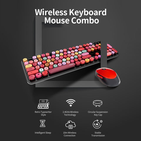 Mofii Sweet Keyboard Mouse Combo Mixed Color 2.4G Wireless Keyboard Mouse Set Circular Suspension Key Cap for PC Laptop Black