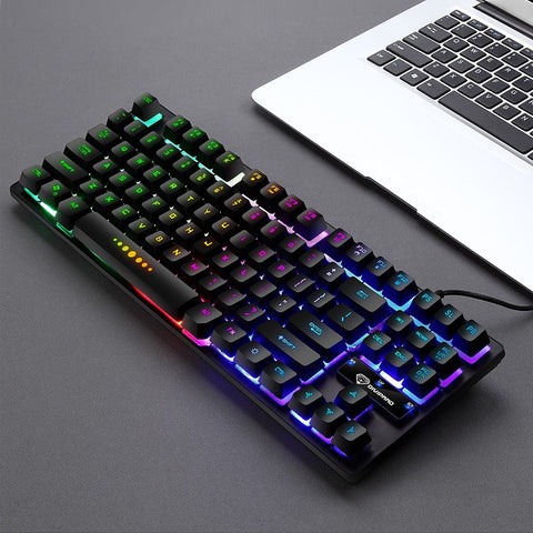 GK-10 USB Wired Keyboard Gaming Keyboard 87 Keys Colorful Backlight Keyboard Ergonomic Gaming Keyboard Black