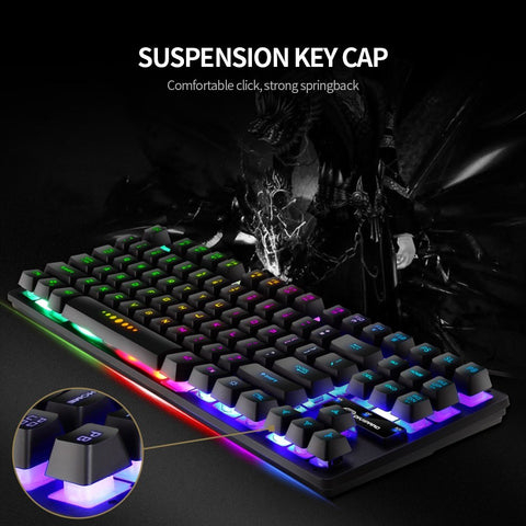 GK-10 USB Wired Keyboard Gaming Keyboard 87 Keys Colorful Backlight Keyboard Ergonomic Gaming Keyboard Black