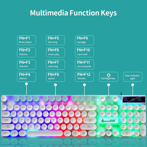 D290 Keyboard and Mouse Combo with Wired 104 Keys Backlight Punk Keyboard Wired Colorful 3D Mouse for Laptop/PC Black