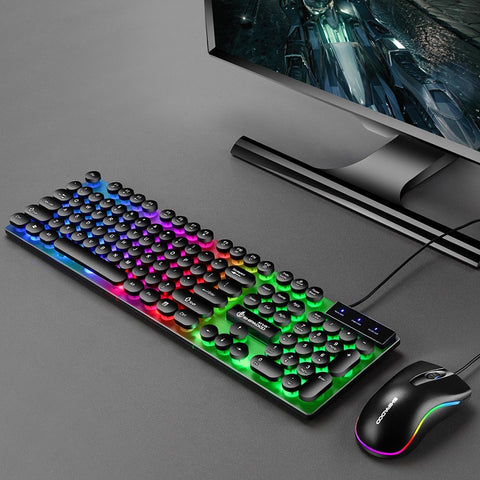 D290 Keyboard and Mouse Combo with Wired 104 Keys Backlight Punk Keyboard Wired Colorful 3D Mouse for Laptop/PC Black