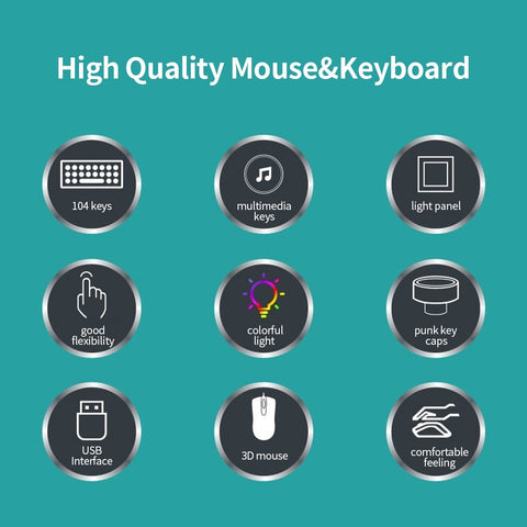 D290 Keyboard and Mouse Combo with Wired 104 Keys Backlight Punk Keyboard Wired Colorful 3D Mouse for Laptop/PC Black