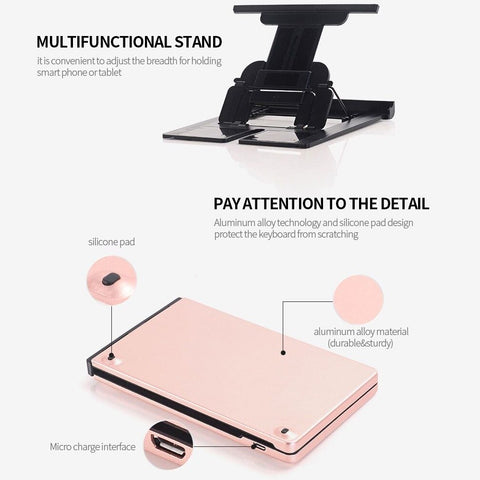 GK228 BT Wireless Keyboard 66 Keys Folding Mini Portable Office Keyboard with Stand for Phone/Tablet/Laptop Silver