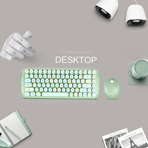 Mofii CANDY Keyboard Mouse Combo Wireless 2.4G Mixed Color 84 Key Mini  Keyboard Mouse Set with Circular Punk Key Caps Green