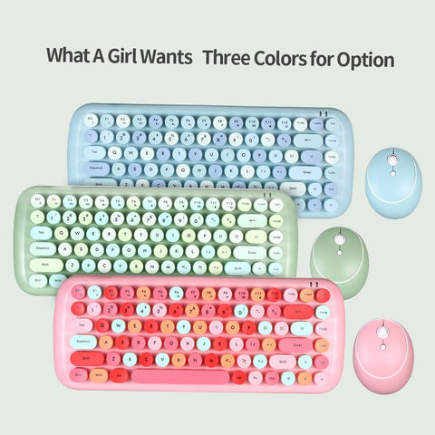 Mofii CANDY Keyboard Mouse Combo Wireless 2.4G Mixed Color 84 Key Mini  Keyboard Mouse Set with Circular Punk Key Caps Green