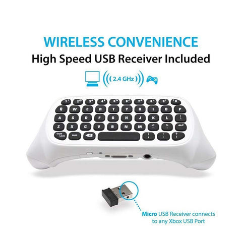 2.4G Wireless Mini Chatpad Keyboard with 3.5mm Audio Jack Chat Message Keypad Replacement for XBox One/Slim/Elit Controller White