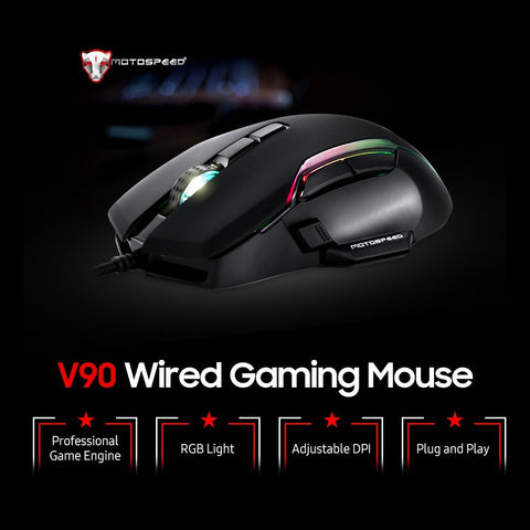 MOTOSPEED V90 Mouse USB Wired Gaming Mouse RGB Gaming Mouse Ergonomic Mice with 8 Adjustable DPI for Desktop Computer Laptop