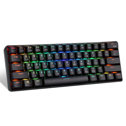 61 Keys Mechanical Keyboard USB Wired 2.4G Wireless Dual-mode English&Russian Keyboard with RGB Light Effect Red Switches