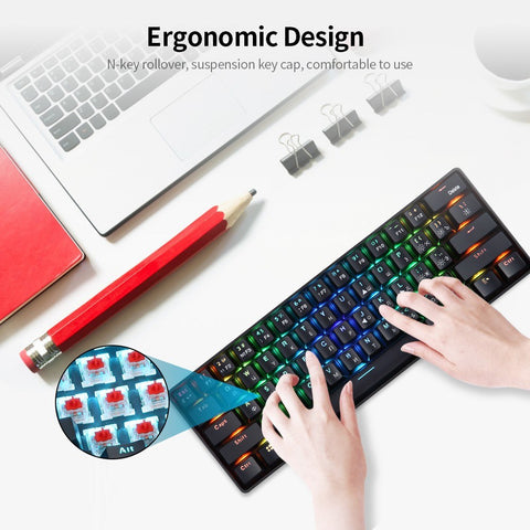 61 Keys Mechanical Keyboard USB Wired 2.4G Wireless Dual-mode English&Russian Keyboard with RGB Light Effect Red Switches