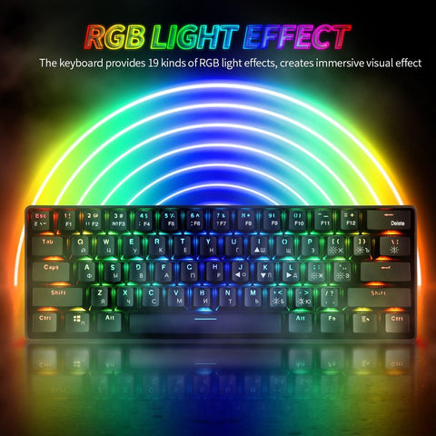 61 Keys Mechanical Keyboard USB Wired 2.4G Wireless Dual-mode English&Russian Keyboard with RGB Light Effect Red Switches
