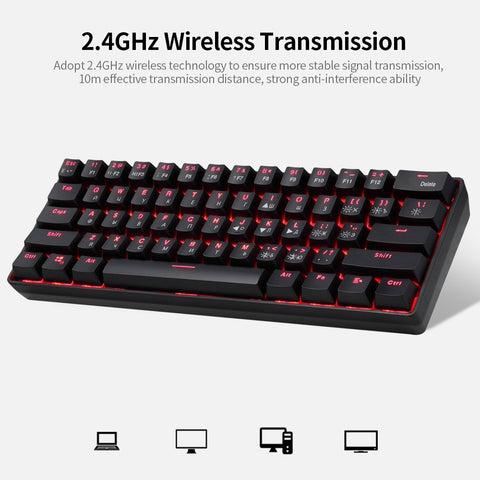 61 Keys Mechanical Keyboard USB Wired 2.4G Wireless Dual-mode English&Russian Keyboard with RGB Light Effect Red Switches