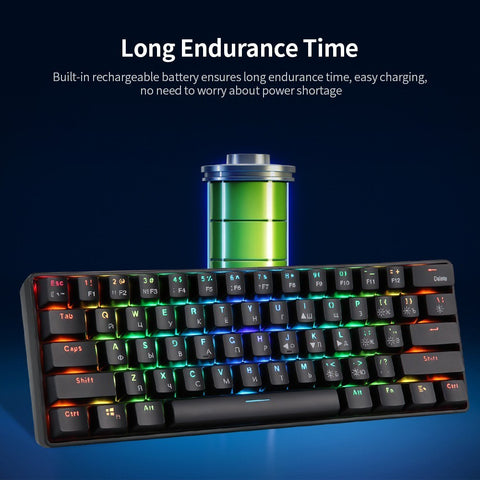61 Keys Mechanical Keyboard USB Wired 2.4G Wireless Dual-mode English&Russian Keyboard with RGB Light Effect Red Switches