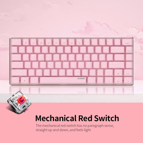 Ajazz AK33 82 Keys USB Wired Mechanical Keyboard Monochromatic White Backlight Gaming Office Keyboard Pink with Red Switches