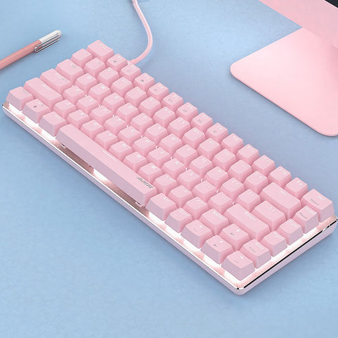 Ajazz AK33 82 Keys USB Wired Mechanical Keyboard Monochromatic White Backlight Gaming Office Keyboard Pink with Red Switches
