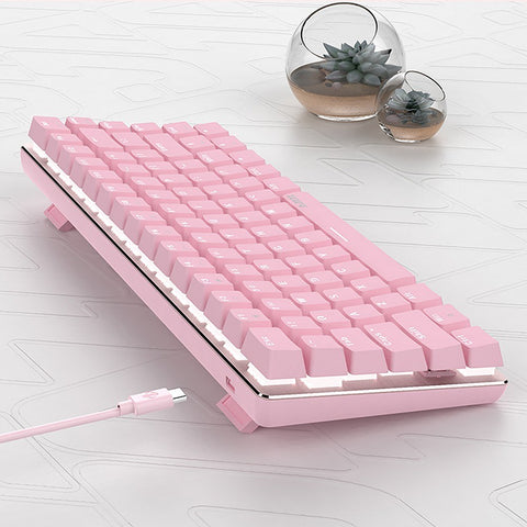 Ajazz AK33 82 Keys USB Wired Mechanical Keyboard Monochromatic White Backlight Gaming Office Keyboard Pink with Red Switches