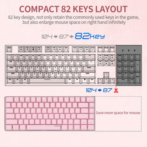 Ajazz AK33 82 Keys USB Wired Mechanical Keyboard Monochromatic White Backlight Gaming Office Keyboard Pink with Red Switches