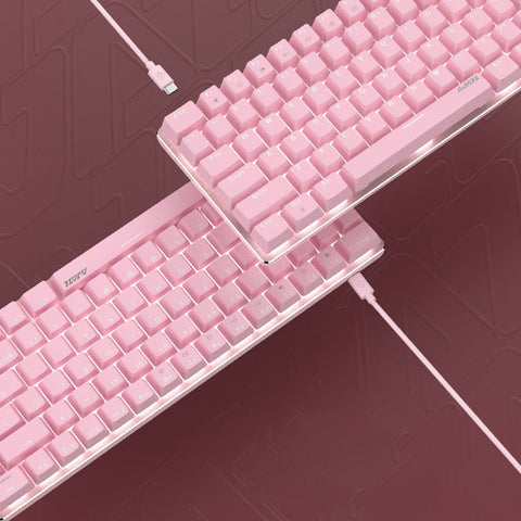 Ajazz AK33 82 Keys USB Wired Mechanical Keyboard Monochromatic White Backlight Gaming Office Keyboard Pink with Red Switches