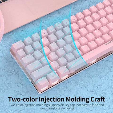 Ajazz AK33 82 Keys USB Wired Mechanical Keyboard Monochromatic White Backlight Gaming Office Keyboard Pink with Red Switches