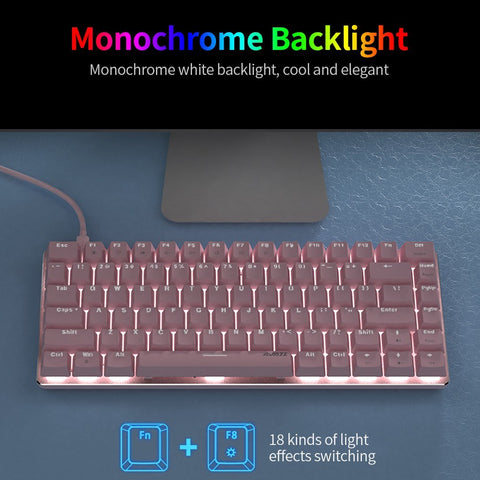 Ajazz AK33 82 Keys USB Wired Mechanical Keyboard Monochromatic White Backlight Gaming Office Keyboard Pink with Red Switches
