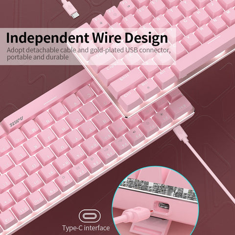 Ajazz AK33 82 Keys USB Wired Mechanical Keyboard Monochromatic White Backlight Gaming Office Keyboard Pink with Red Switches