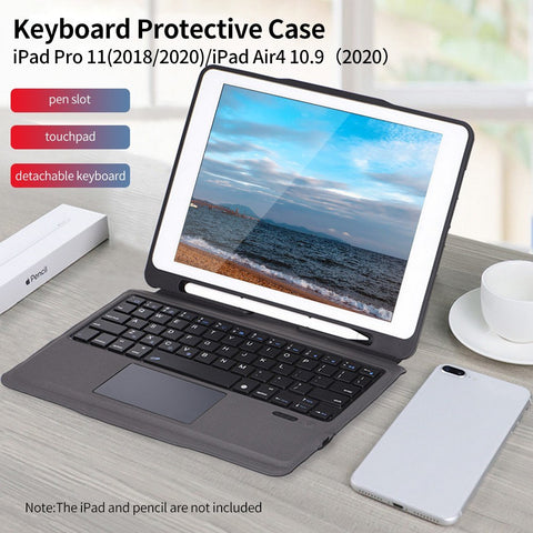 T207 Keyboard Protective Case with Detachable BT Keyboard Touchpad Compatible with iPad Pro 11(2018/2020/2021)/iPad Air4 10.9(2020)