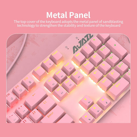 Ajazz Mechanical Keyboard Mouse Combo USB Wired Gaming Keyboard Mouse Set 104 Keys Mixed Light Keyboard Pink (Blue Switch)