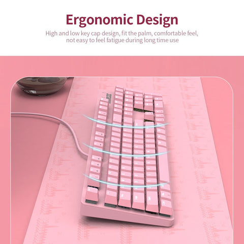 Ajazz Mechanical Keyboard Mouse Combo USB Wired Gaming Keyboard Mouse Set 104 Keys Mixed Light Keyboard Pink (Blue Switch)
