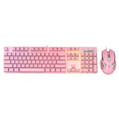 Ajazz Mechanical Keyboard Mouse Combo USB Wired Gaming Keyboard Mouse Set 104 Keys Mixed Light Keyboard Pink (Blue Switch)
