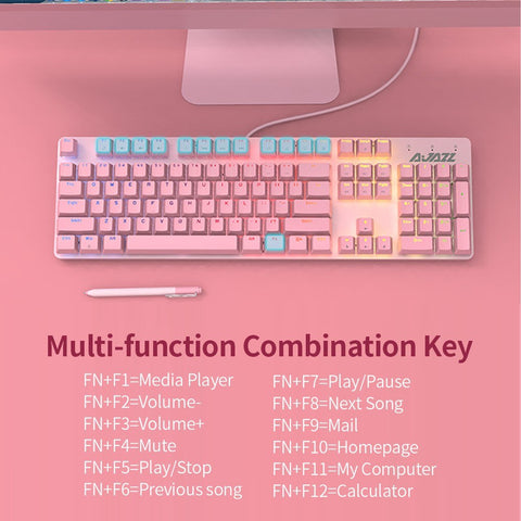 Ajazz Mechanical Keyboard Mouse Combo USB Wired Gaming Keyboard Mouse Set 104 Keys Mixed Light Keyboard Pink (Blue Switch)