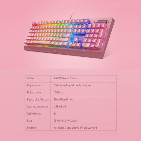 Razer BlackWidow V3 Quartz Edition Mechanical Keyboard 104 Keys Wired Gaming Keyboard with Razer Chroma RGB Effect Green Switch