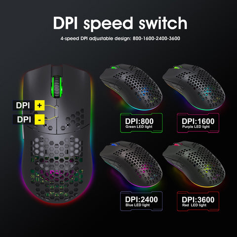 HXSJ T66 RGB 2.4G Wireless Gaming Mouse RGB Lighting Charging Mouse with Adjustable DPI Ergonomic Design for Desktop Laptop White