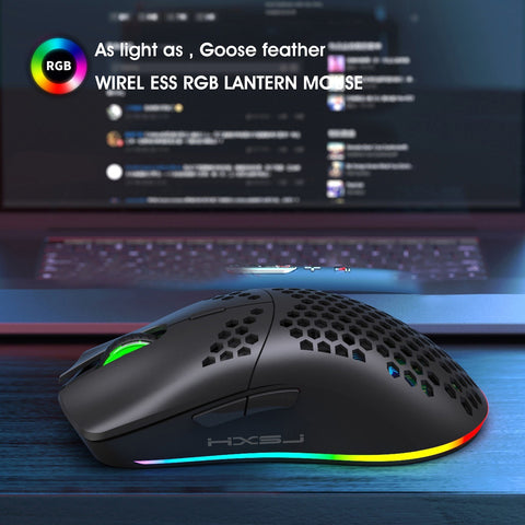 HXSJ T66 RGB 2.4G Wireless Gaming Mouse RGB Lighting Charging Mouse with Adjustable DPI Ergonomic Design for Desktop Laptop White