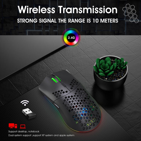 HXSJ T66 RGB 2.4G Wireless Gaming Mouse RGB Lighting Charging Mouse with Adjustable DPI Ergonomic Design for Desktop Laptop White