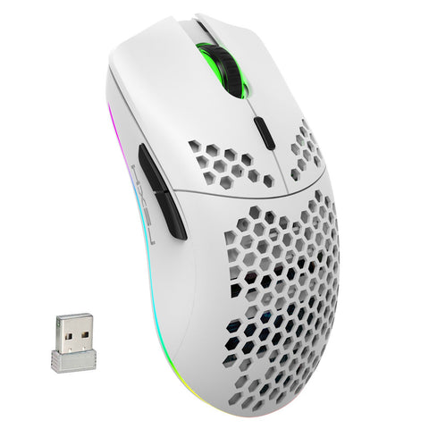 HXSJ T66 RGB 2.4G Wireless Gaming Mouse RGB Lighting Charging Mouse with Adjustable DPI Ergonomic Design for Desktop Laptop White