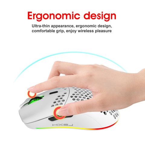 HXSJ T66 RGB 2.4G Wireless Gaming Mouse RGB Lighting Charging Mouse with Adjustable DPI Ergonomic Design for Desktop Laptop White