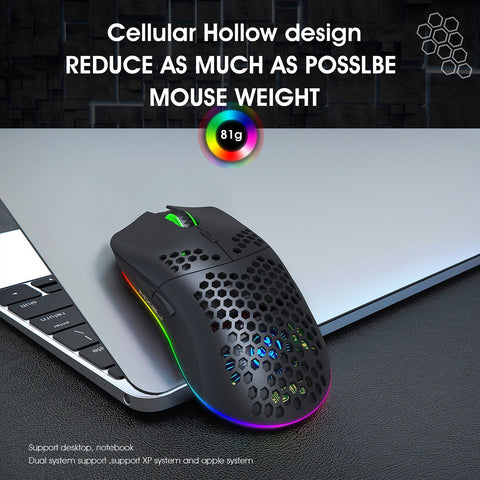 HXSJ T66 RGB 2.4G Wireless Gaming Mouse RGB Lighting Charging Mouse with Adjustable DPI Ergonomic Design for Desktop Laptop White