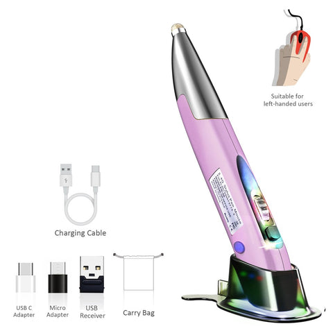 2.4GHz Optical Pen Mouse Left & Right Hands Rechargeable Wireless Optical Pocket Pen Mouse Wireless Dual Right Keys Purple