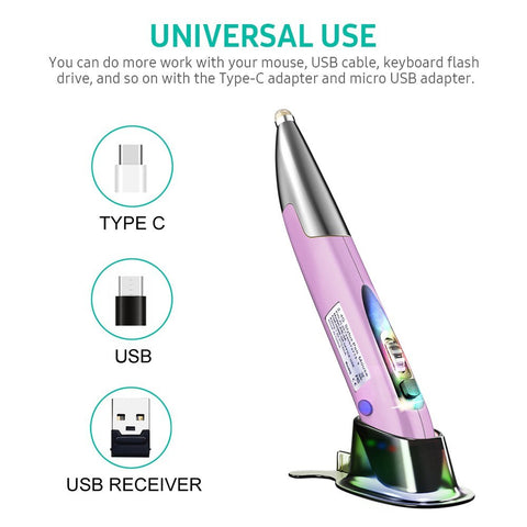 2.4GHz Optical Pen Mouse Left & Right Hands Rechargeable Wireless Optical Pocket Pen Mouse Wireless Dual Right Keys Purple